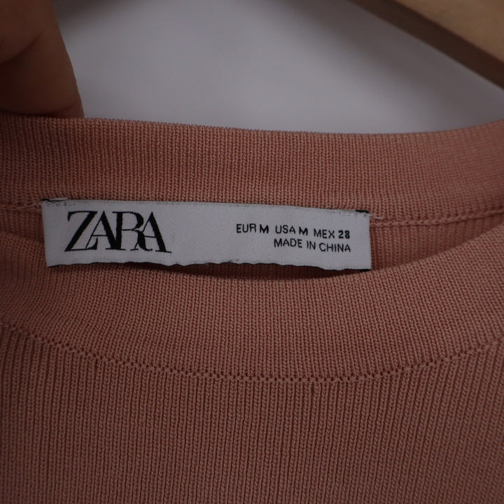 Zara Womens Pink Ribbed Twist Front Cutout Long Sleeve Mini Dress Medium 10580