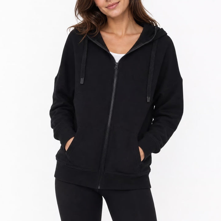 Danskin Womens Black Full Zip Hoodie Sweatshirt Thumbholes XL