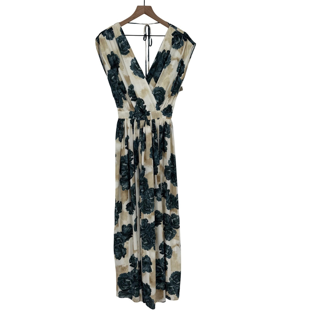 Christina Economou Floral Maxi Dress V Neck Cap Sleeve Empire Waist SIze 0