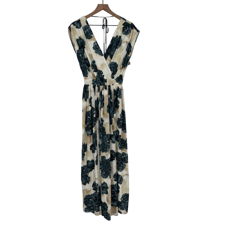 Christina Economou Floral Maxi Dress V Neck Cap Sleeve Empire Waist SIze 0