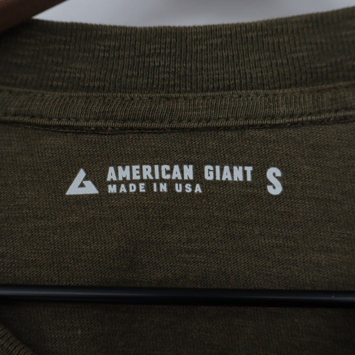 American Giant Long Sleeve Henley Shirt Olive Green Cotton Made in USA Size S