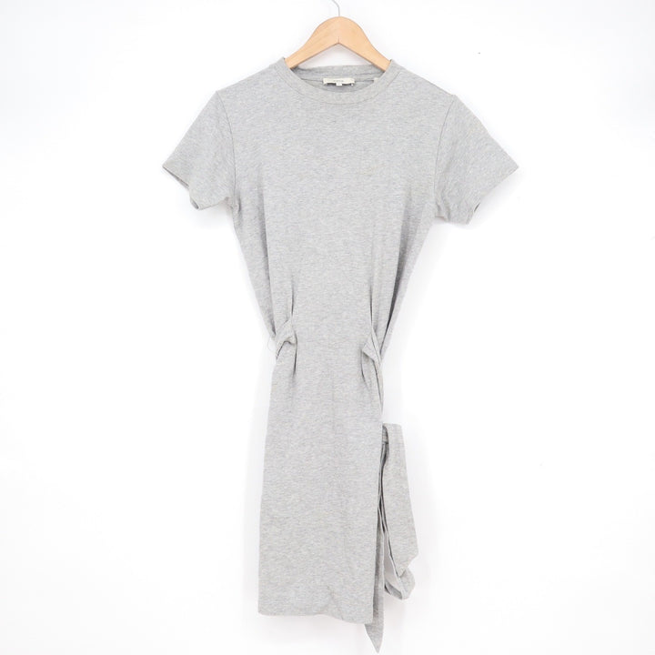 Vince Heather Grey Cotton Side Tie T-Shirt Dress XXS Short Sleeve Crew Neck