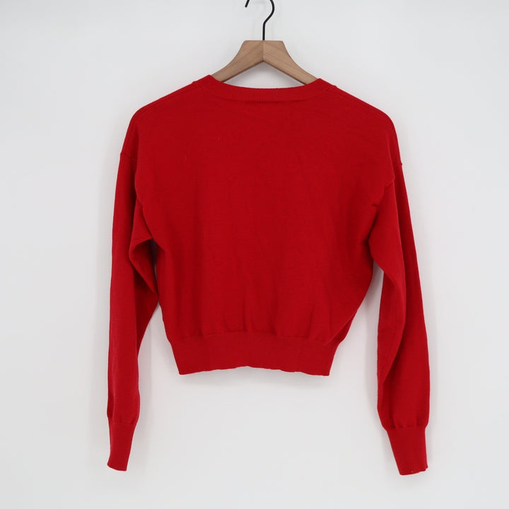 Red Cropped Button Front Cardigan Crew Neck Knit Sweater Mens M
