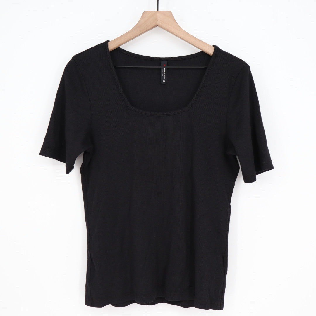 American Giant Black Square Neck Ribbed Knit T Shirt Top XL Made in USA