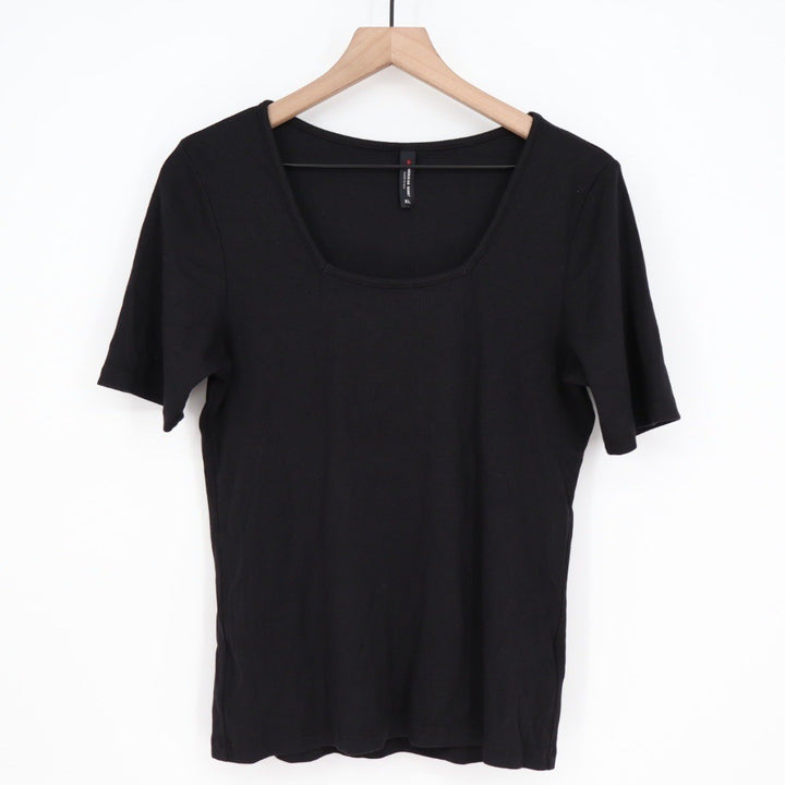 American Giant Black Square Neck Ribbed Knit T Shirt Top XL Made in USA