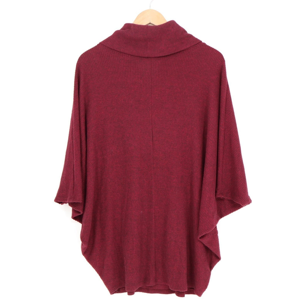 Natural Life Poncho Sweater Womens Medium Red Stretch Knit Cowl Neck Pullover