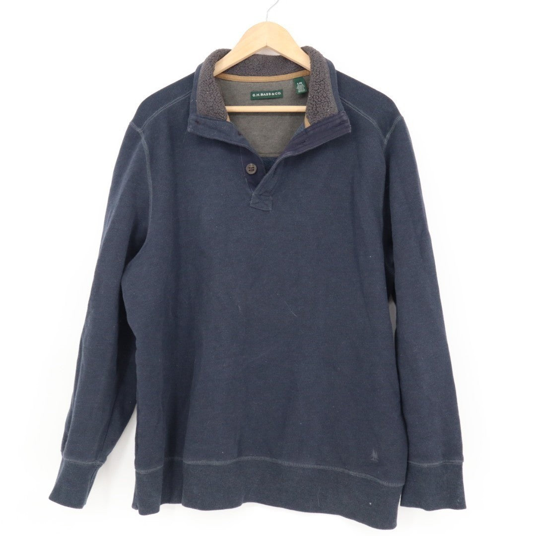 G.H. Bass & Co. Sweater Mens Large Blue Cotton Knitted Long Sleeve Mock Neck