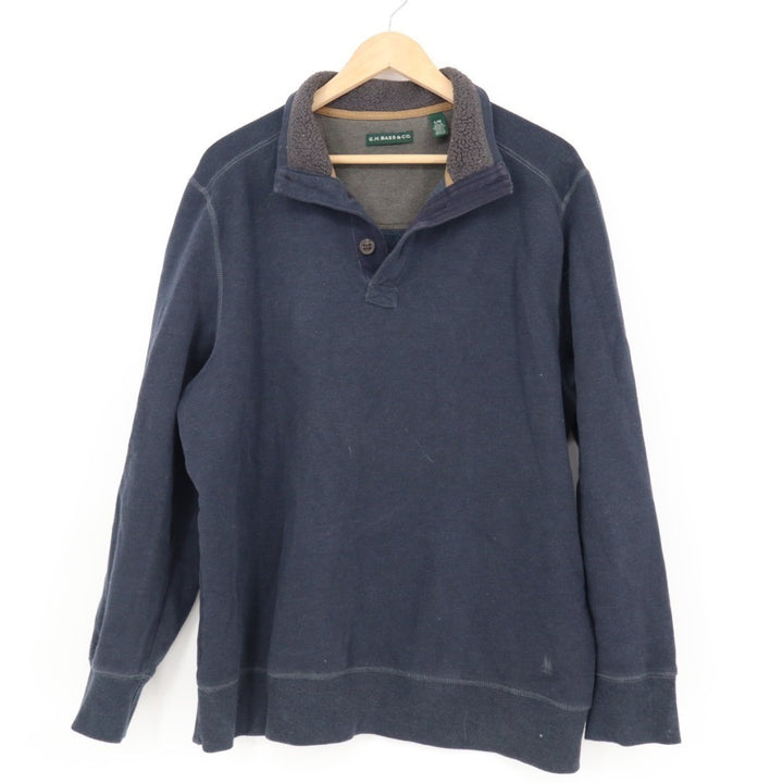 G.H. Bass & Co. Sweater Mens Large Blue Cotton Knitted Long Sleeve Mock Neck