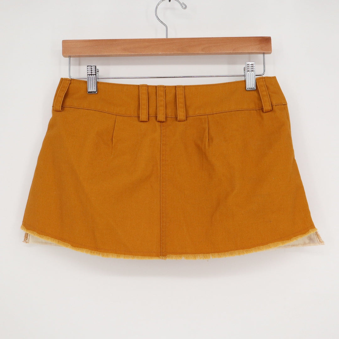 BDG Urban Outfitters Mustard Yellow Pleated Raw Hem Micro Mini Skirt XS