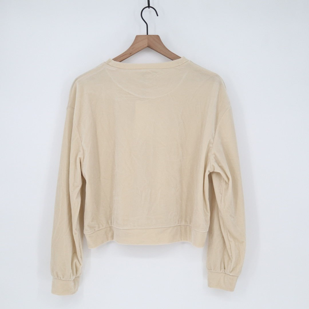 Zara Crop Sweatshirt Women's Medium Beige Stretch Long Sleeve Crew Neck Pullover