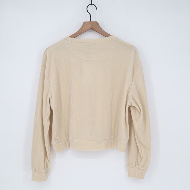 Zara Crop Sweatshirt Women's Medium Beige Stretch Long Sleeve Crew Neck Pullover