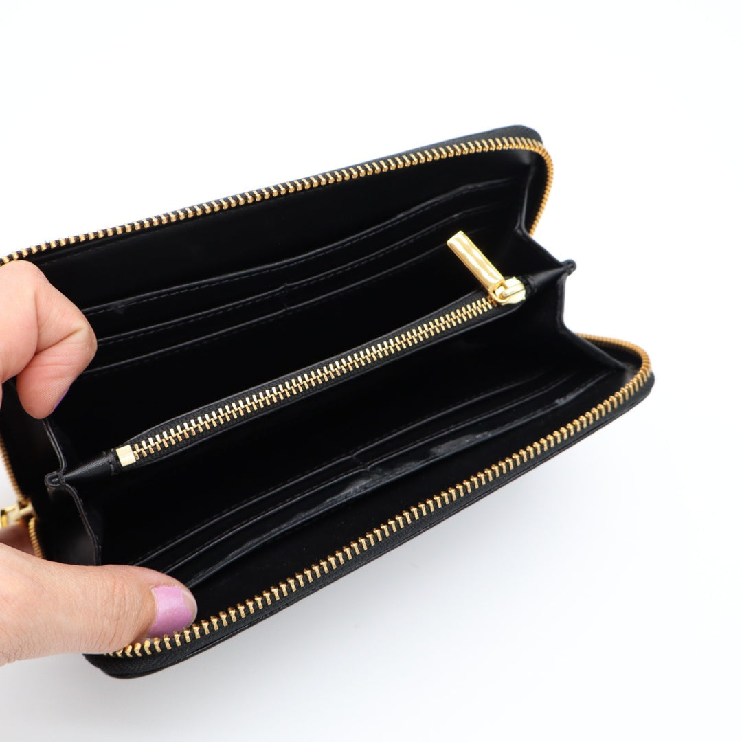 Tory Burch Womens Black Patent Leather Card Slots Zip Around Continental Wallet