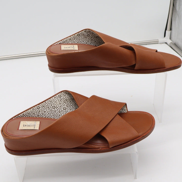 ED Ellen DeGeneres Womens Tan Leather Crisscross Slide Wedge Sandals Size 10