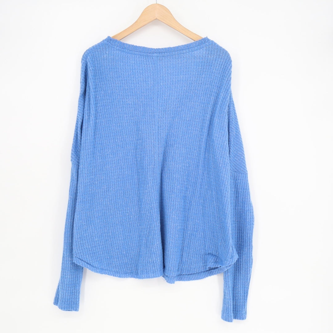 Out From Under Cardigan Sweater Womens L Blue Stretch Waffle Knit Drop Shoulder