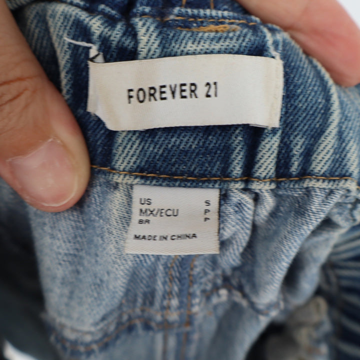 Forever 21 Womens Paperbag Waist Distressed Denim Shorts Light Wash Blue Size S