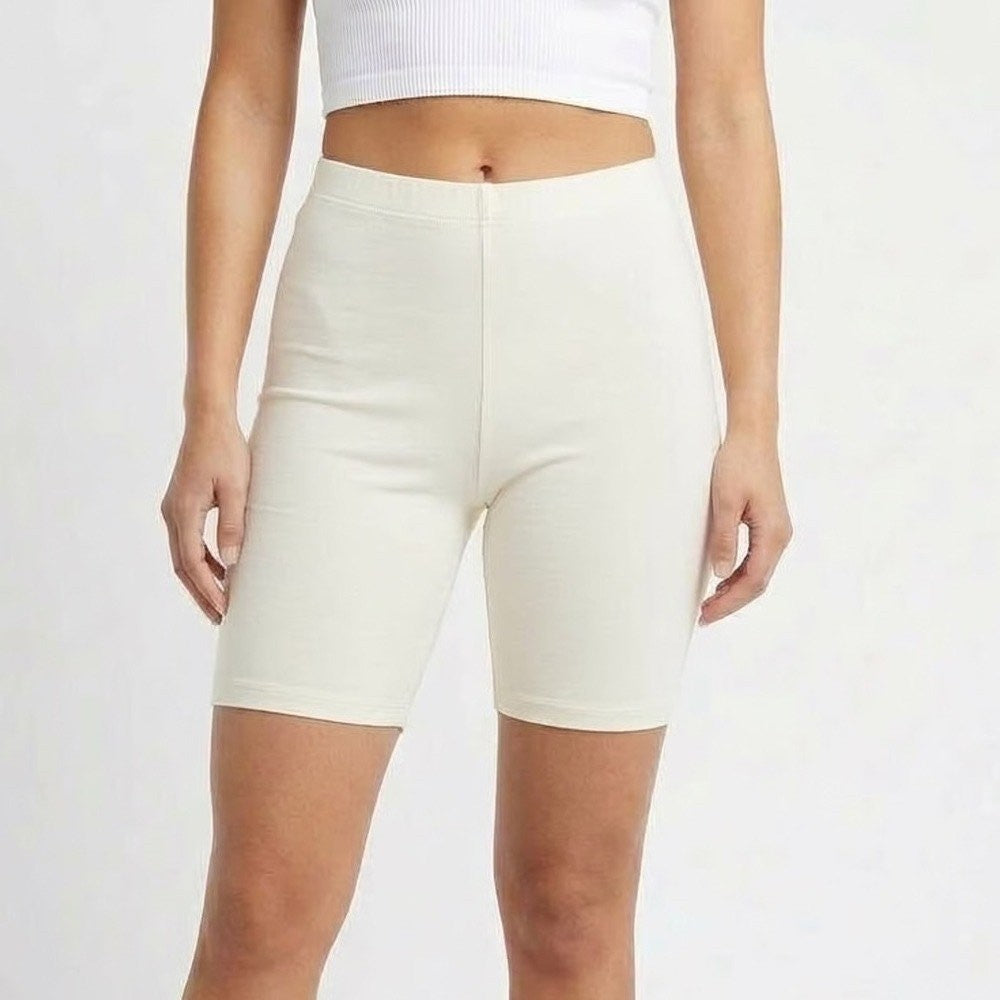 Naked Wardrobe Baby Mama Cream Biker Shorts Small Ivory High Waist