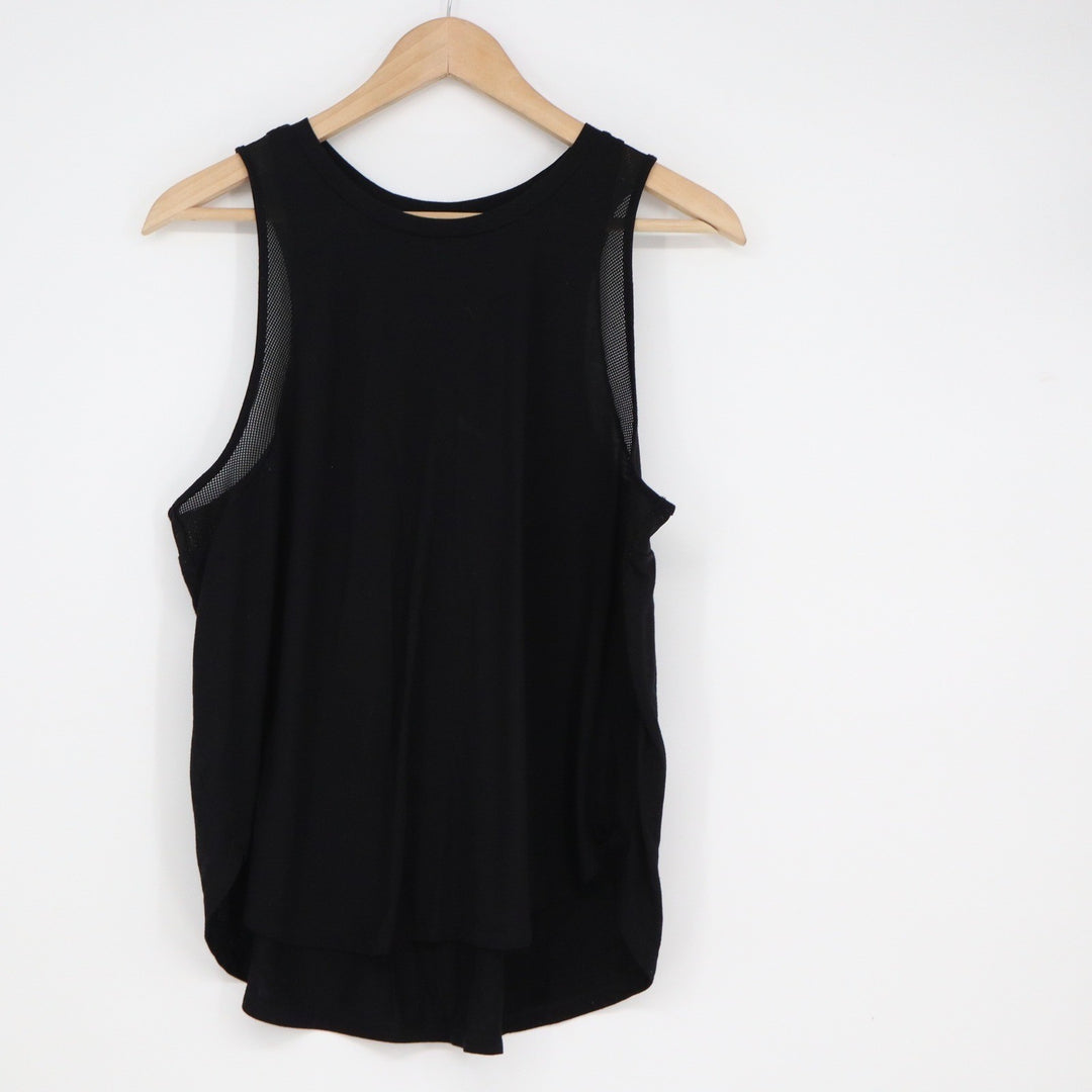 Old Navy Active Go-Dry Black Mesh Trim Tank Top Large Crew Neck High-Low Hem