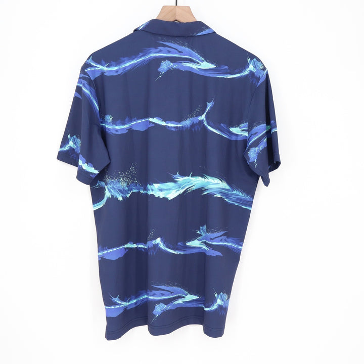 Scales Gear Marlin Strike Polo Shirt Mens Medium Navy Blue Wave Graphic