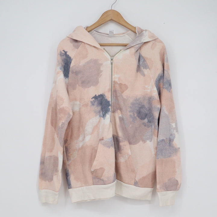 Alternative Earth Womens XL Watercolor Abstract Zip Up Hoodie Peach Blue