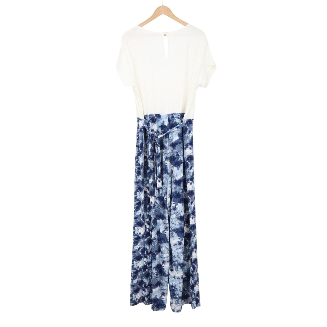 Ultra Flirt Jumpsuit Womens 2X White Blue Tie Dye Wide Leg Excellent