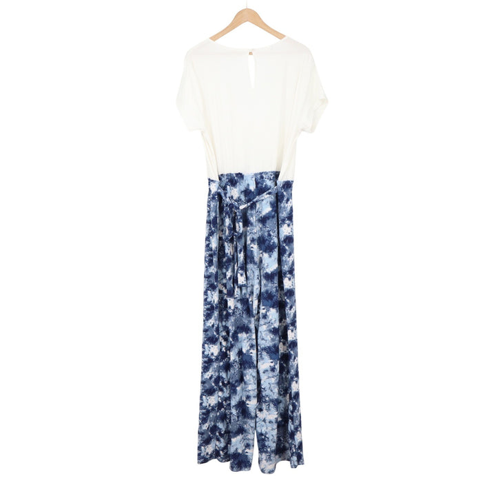 Ultra Flirt Jumpsuit Womens 2X White Blue Tie Dye Wide Leg Excellent