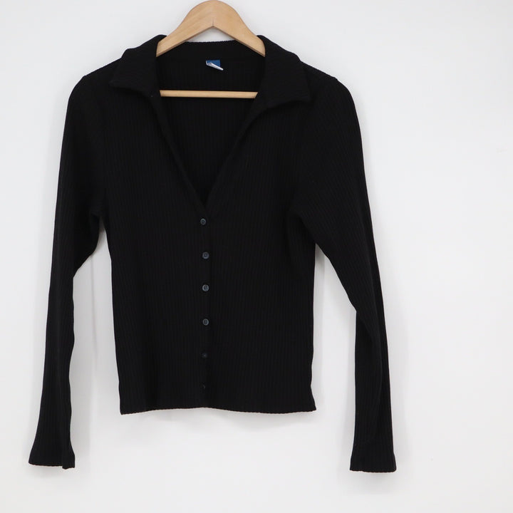 Old Navy Womens Black Ribbed Knit Button Front Polo Cardigan Sweater Large