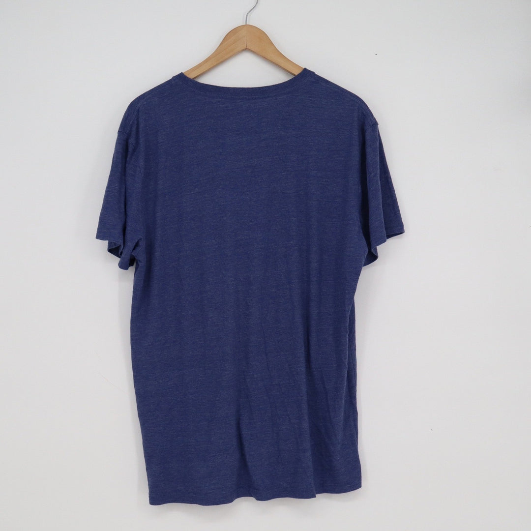 Lucky Brand Mens Heather Blue Graphic T-Shirt Dungarees Logo Size L