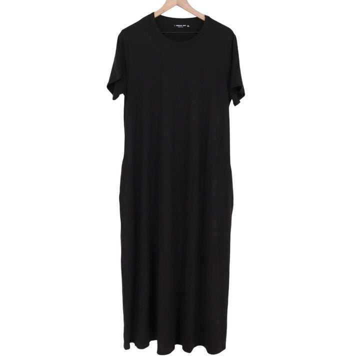 American Giant T-Shirt Dress Womens XL Black Stretch Crew Neck Pockets Outdoor