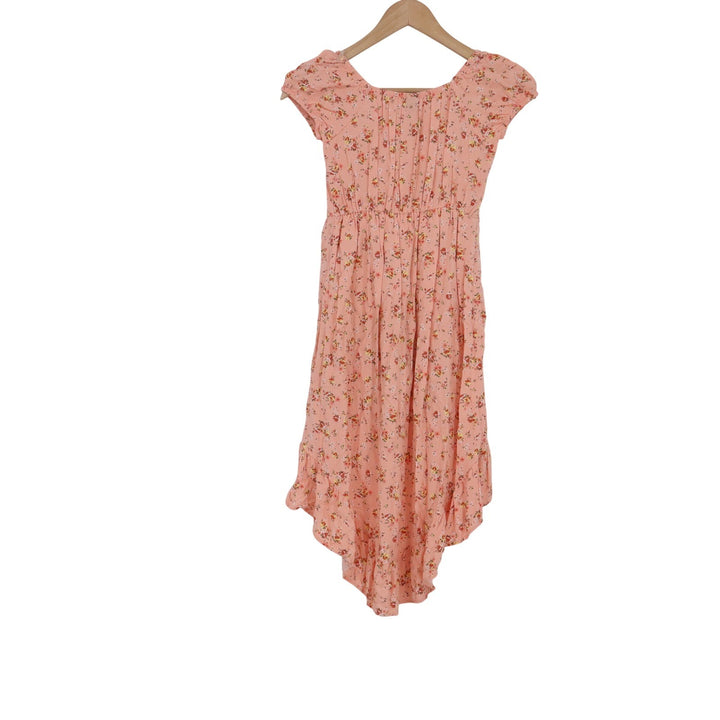 Art Class Girls Peach Floral High-Low Ruffle Dress Medium 8 Boho Short Sleeve
