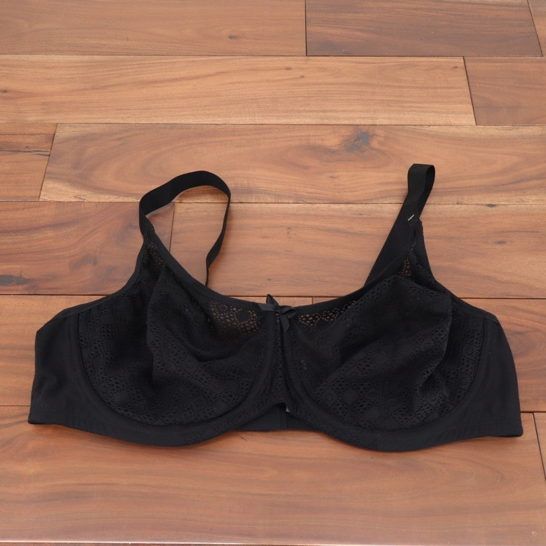 Glamorise Lace Comfort Wonderwire Bra Womens 46C Black Stretch Cushioned Unlined