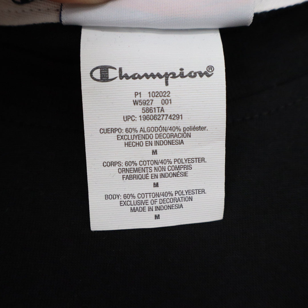 Champion Womens Front Knot T-Shirt Black Triple Logo Graphic Medium