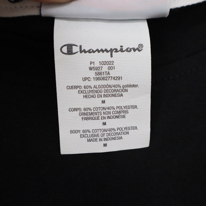 Champion Womens Front Knot T-Shirt Black Triple Logo Graphic Medium