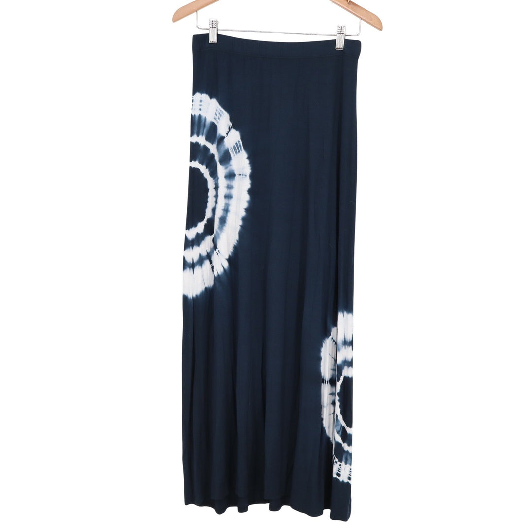 See You Monday Navy Blue Tie Dye Bullseye Maxi Skirt Medium Boho Stretch Jersey