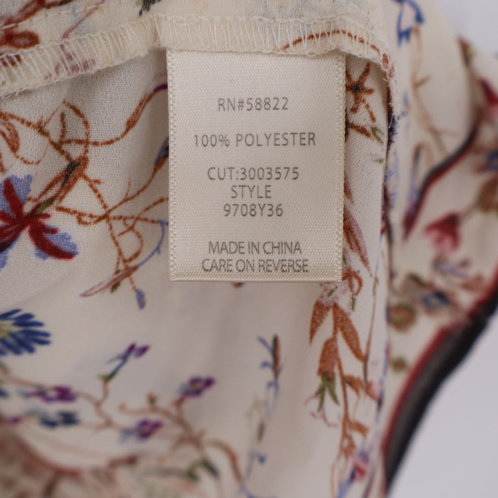 Max Studio Cream Floral Smocked High Neck Sleeveless Blouse Ruffle Top L