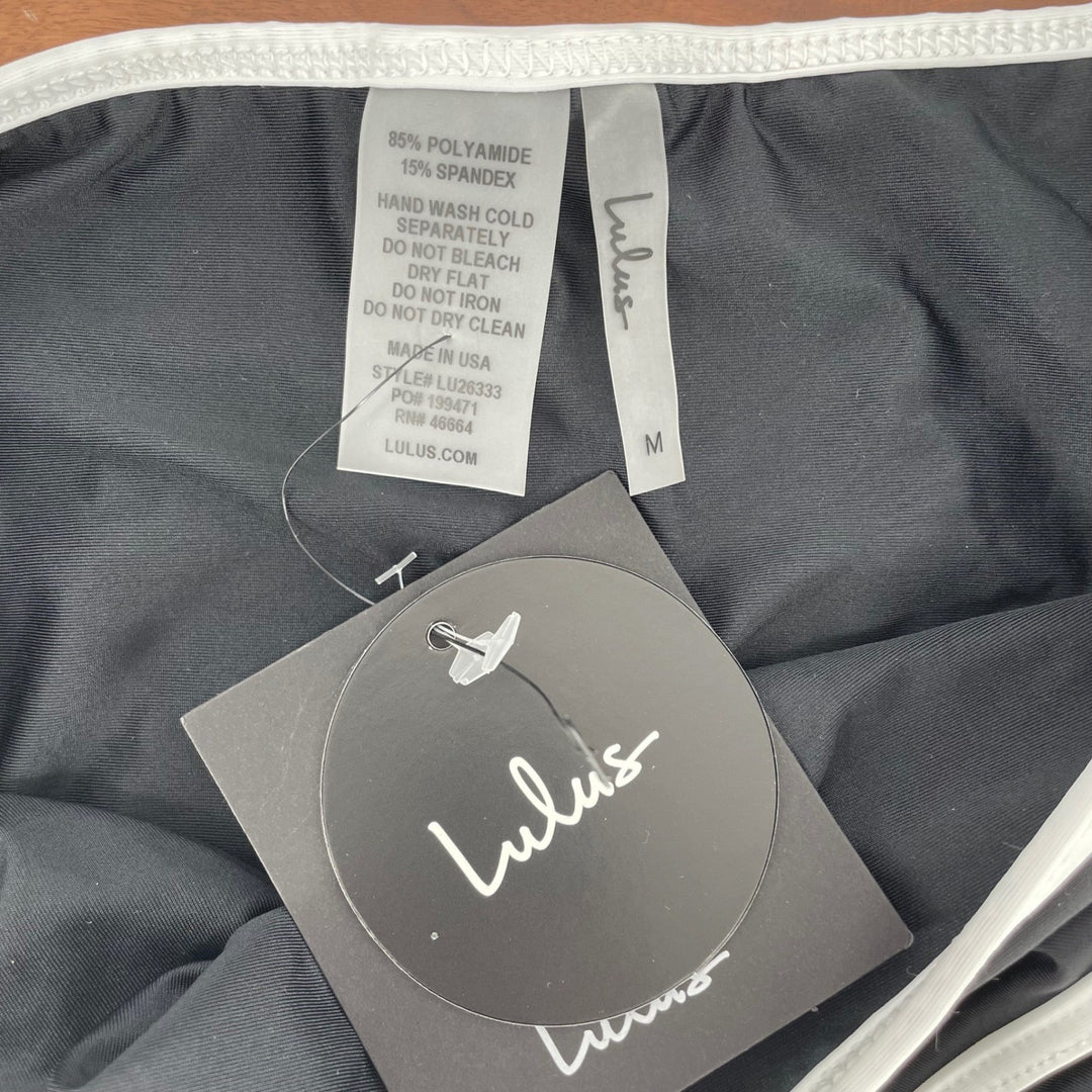 Lulus Parker Black and White High-Waisted Bikini Bottoms Size M