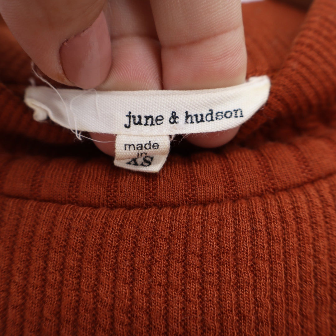June & Hudson Rust Orange Textured Mock Neck Cropped Sweater XS Long Sleeve Boxy