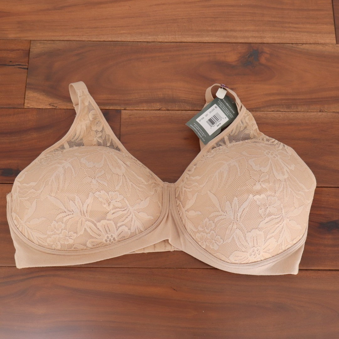 Bali Breathe T-Shirt Bra Womens 2XL Almond Cotton Stretch Wireless Lace Detail
