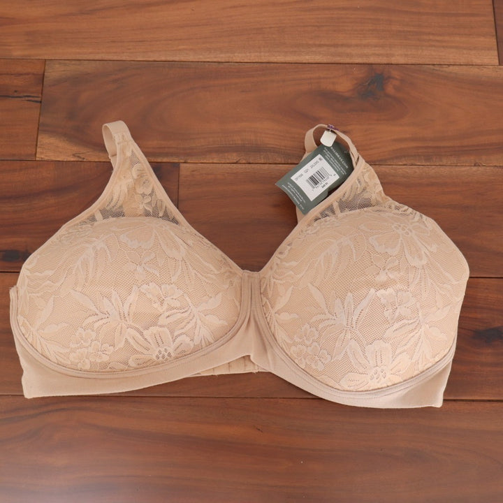 Bali Breathe T-Shirt Bra Womens 2XL Almond Cotton Stretch Wireless Lace Detail