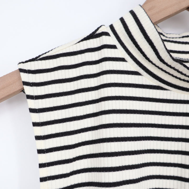 Amazon Essentials Tank Top Womens L Black White Striped Cotton Stretch Mock Neck