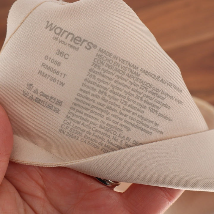 Warners Blissful Benefits Side Smoothing Bra Womens 36C Beige Polka Dot Wirefree