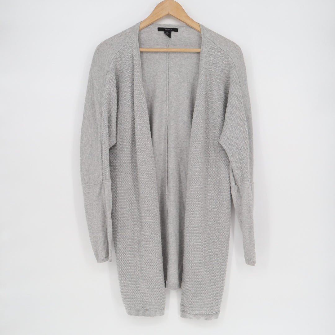 Tahari Cardigan Sweater Womens XL Heather Gray Textured Tight Knit Open Front