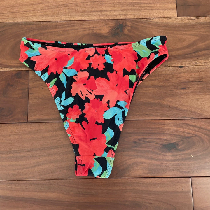 Lulus Floral Print High Waisted Bikini Bottoms Red Black Blue Size M