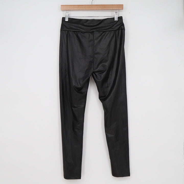 Unbranded Black Faux Leather High Waisted Leggings Size L Shiny Liquid Look