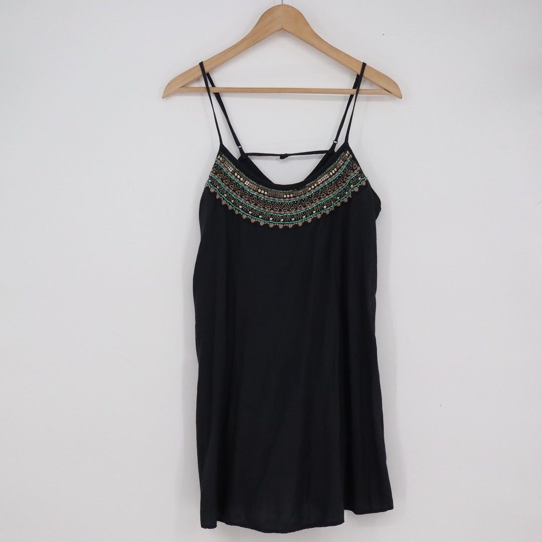 American Eagle Black Beaded Embroidered Camisole Tank Top Med