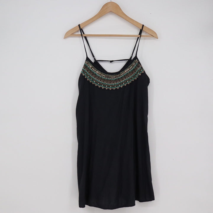 American Eagle Black Beaded Embroidered Camisole Tank Top Med