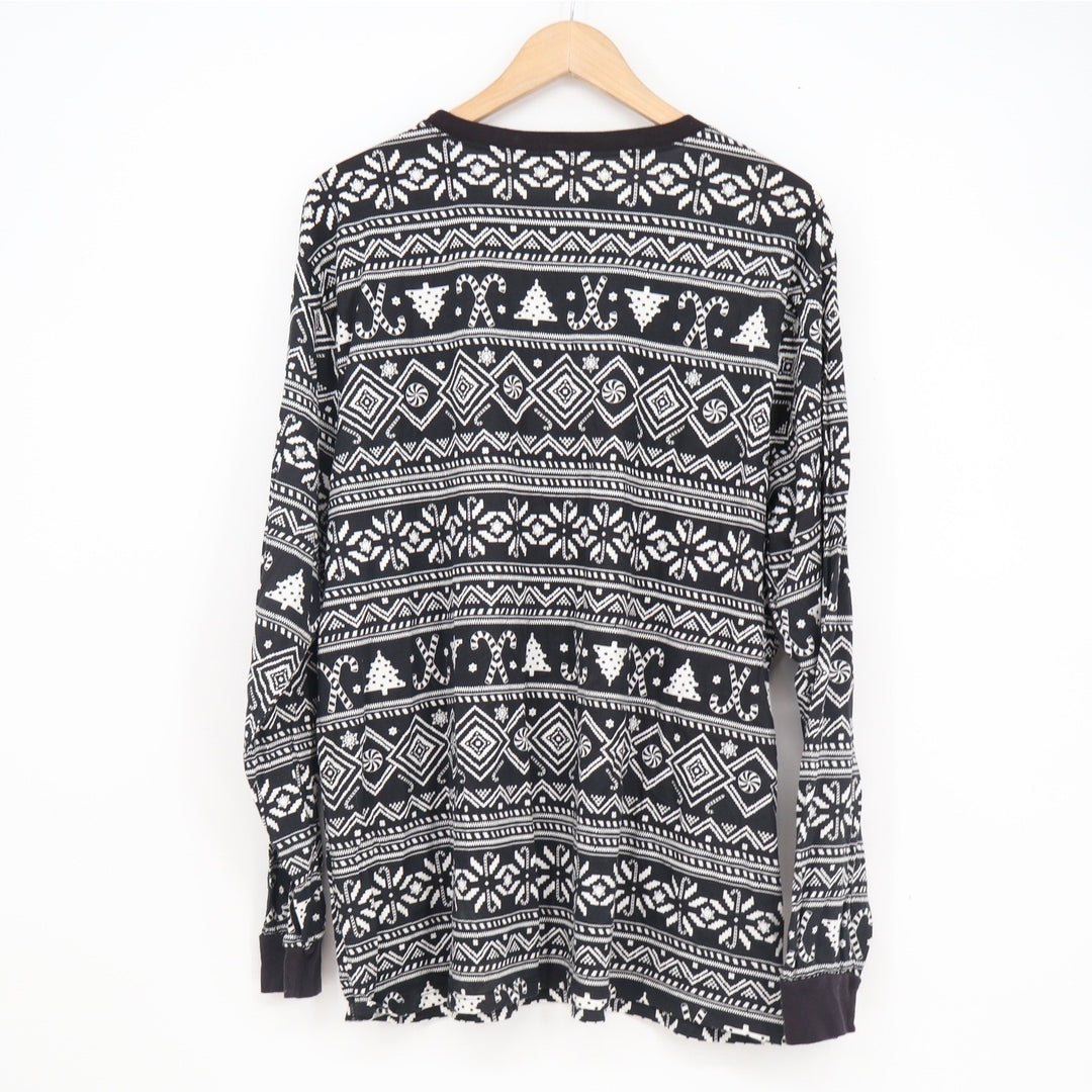 PJ Place Mens XL Pajama Top Black White Fair Isle Christmas Tree Candy Cane