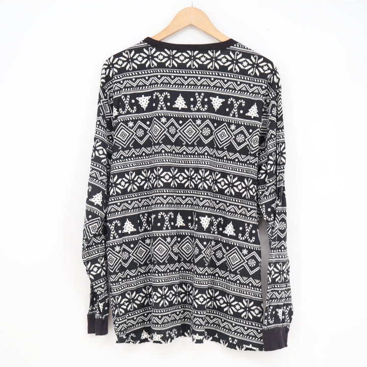 PJ Place Mens XL Pajama Top Black White Fair Isle Christmas Tree Candy Cane