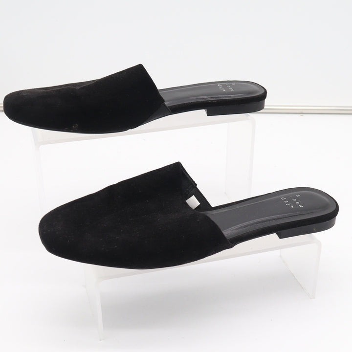 A New Day Womens Black Faux Suede Almond Toe Mules Flats Size 10 Slip On Shoes