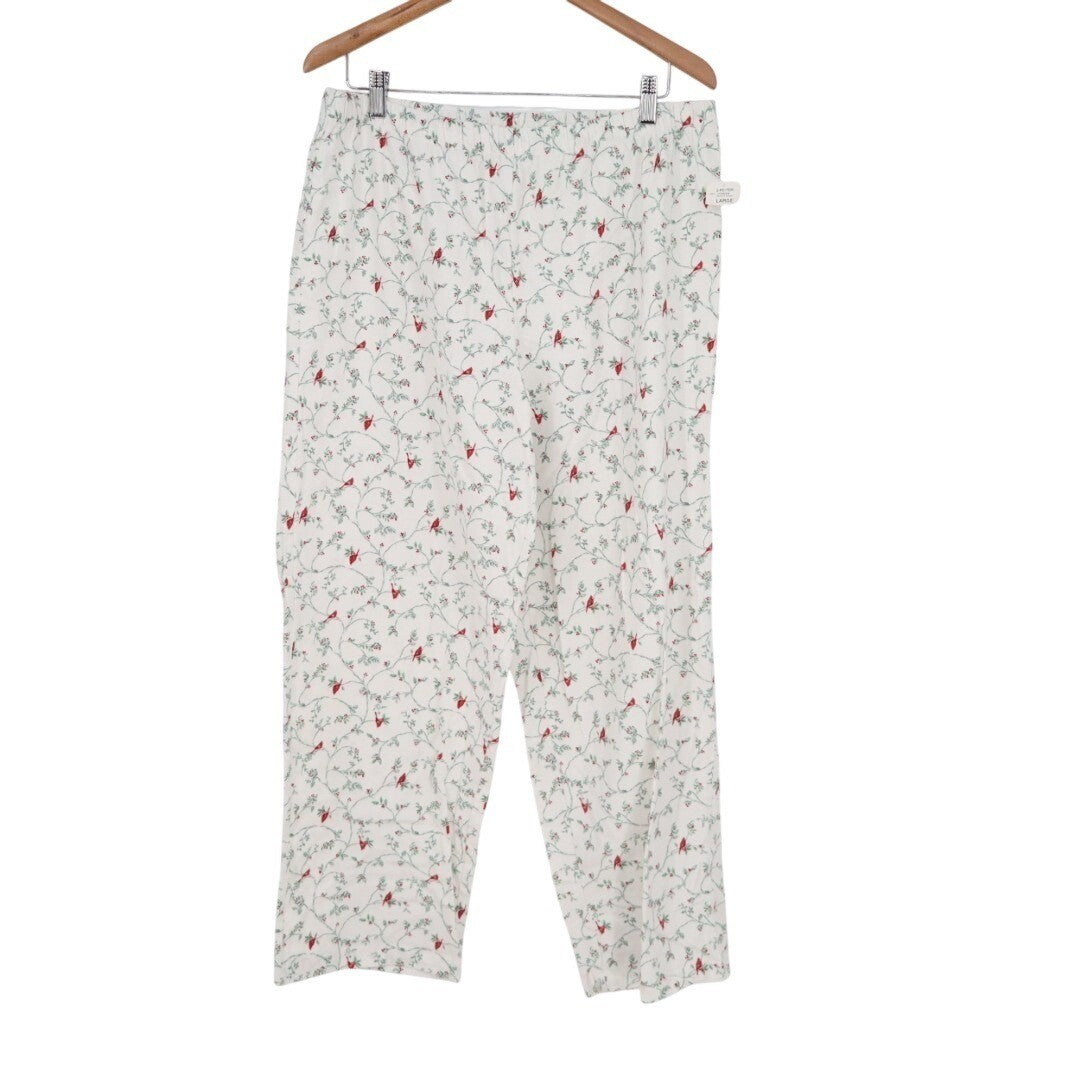 Charter Club Intimates Pajama Pants Women Large White Floral Cotton Straight Leg