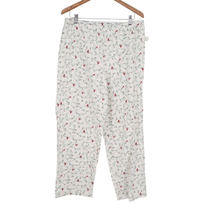 Charter Club Intimates Pajama Pants Women Large White Floral Cotton Straight Leg